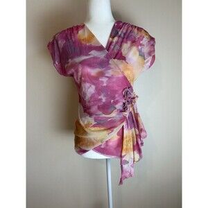 ANTHROPOLOGIE Johnny Heaven Ruffle Mesh Faux Wrap Top Women Size M Fairy Y2K